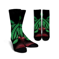 Hawaii Turtle Polynesian Tropical Crew Socks - Ghia Style Green - AH Crew Socks White - Polynesian Pride
