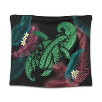 Hawaii Turtle Polynesian Tropical Tapestry - Ghia Style Green - AH Wall Tapestry Black - Polynesian Pride