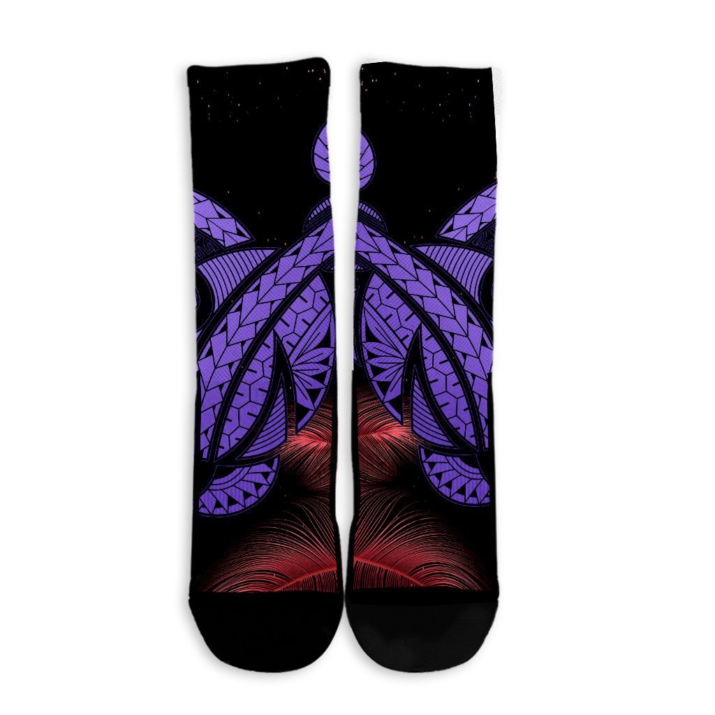 Hawaii Turtle Polynesian Tropical Crew Socks - Ghia Style Purple - AH - Polynesian Pride
