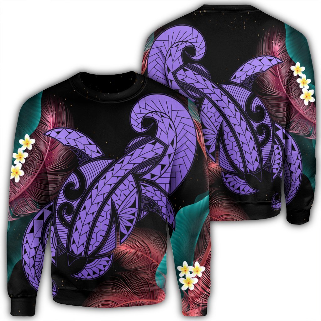 Hawaii Turtle Polynesian Tropical Sweatshirt - Ghia Style Purple - AH Unisex Black - Polynesian Pride