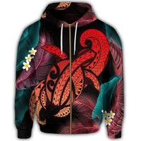 Hawaii Turtle Polynesian Tropical Zip Hoodie Ghia Style Red - Polynesian Pride