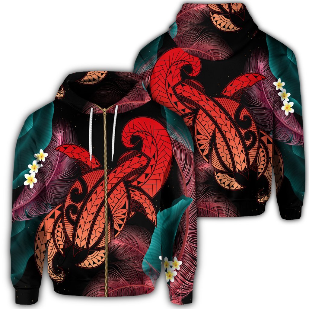 Hawaii Turtle Polynesian Tropical Zip Hoodie Ghia Style Red Unisex Art - Polynesian Pride