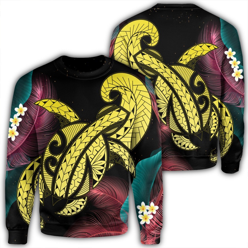 Hawaii Turtle Polynesian Tropical Sweatshirt - Ghia Style Yellow - AH Unisex Black - Polynesian Pride