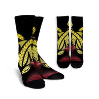 Hawaii Turtle Polynesian Tropical Crew Socks - Ghia Style Yellow - AH Crew Socks White - Polynesian Pride