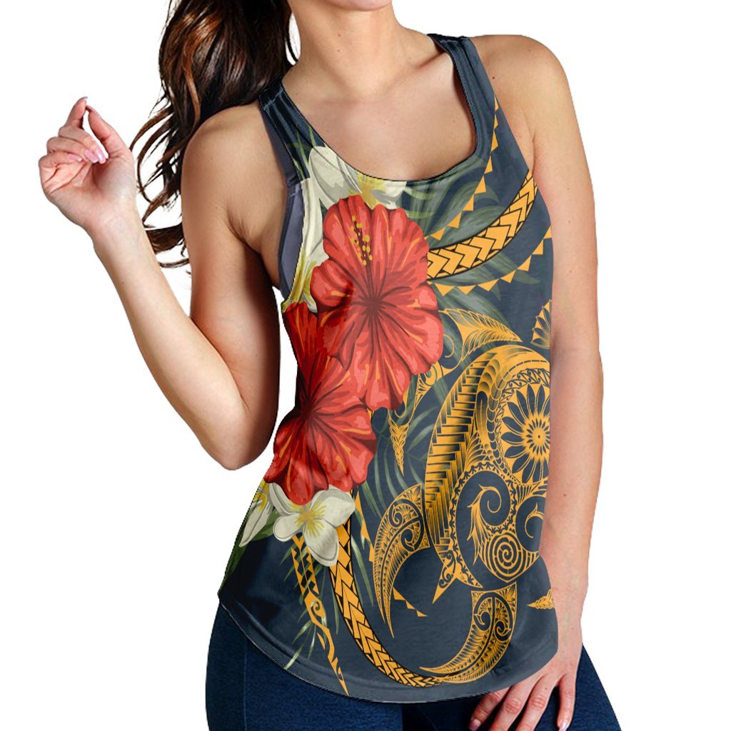 Hawaii Turtle Polynesian Tropical Hibiscus Plumeria Racerback Tank - AH - Polynesian Pride