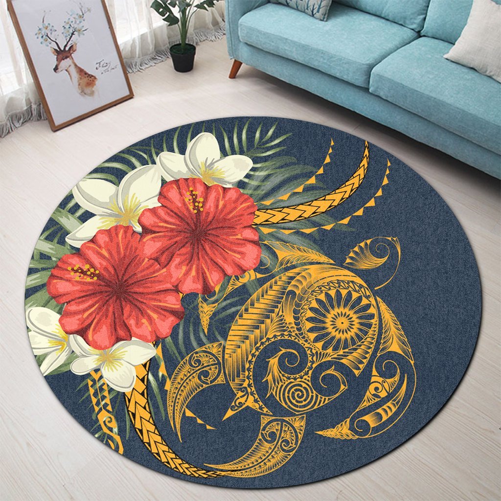 Hawaii Turtle Polynesian Tropical Hibiscus Plumeria Round Carpet - AH - Polynesian Pride