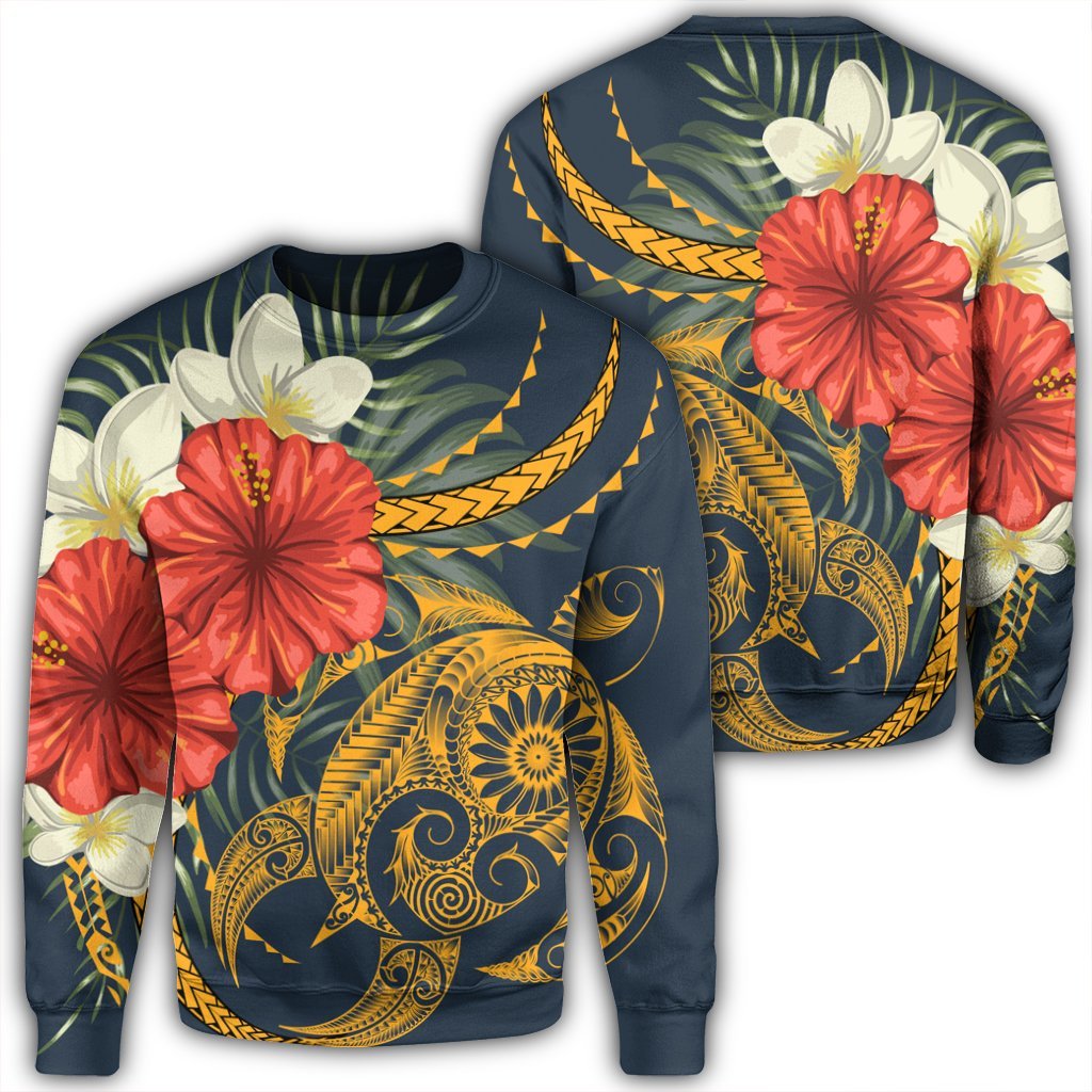 Hawaii Turtle Polynesian Tropical Hibiscus Plumeria Sweatshirt - AH Unisex Black - Polynesian Pride