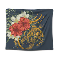Hawaii Turtle Polynesian Tropical Hibiscus Plumeria Tapestry - AH Wall Tapestry Black - Polynesian Pride