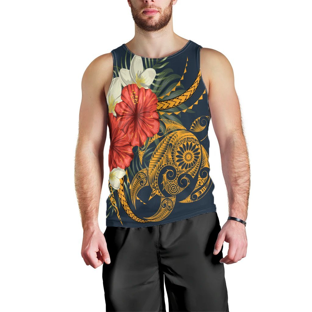Hawaii Turtle Polynesian Tropical Hibiscus Plumeria Tank Top - AH Black - Polynesian Pride