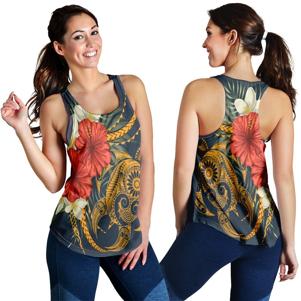 Hawaii Turtle Polynesian Tropical Hibiscus Plumeria Racerback Tank - AH Black - Polynesian Pride