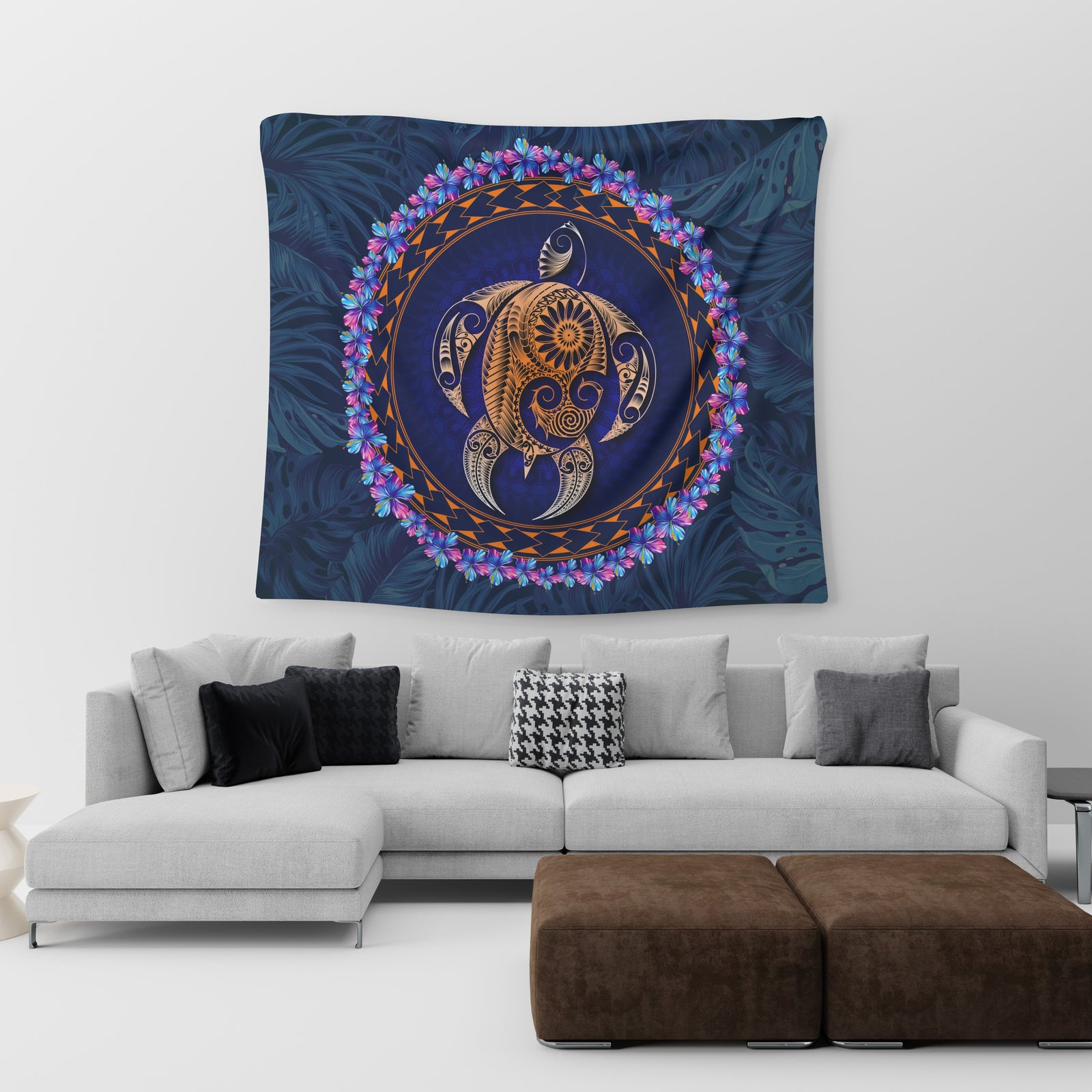 Hawaii Turtle Polynesian Tropical Tapestry - Jan Style - AH Wall Tapestry Blue - Polynesian Pride