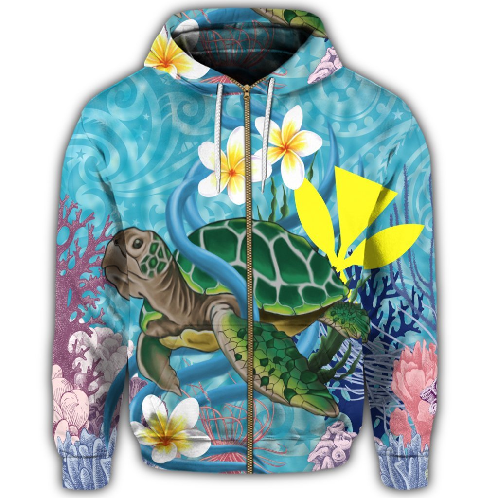 Hawaii Turtle Sea Cotral Polynesian Zip Hoodie - Polynesian Pride