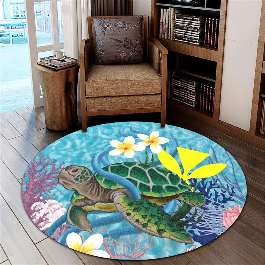 Hawaii Turtle Sea Cotral Polynesian Round Carpet - AH - Polynesian Pride