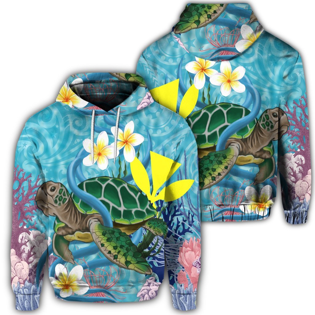 Hawaiian Turtle Sea Cotral Polynesian Hoodie Unisex Art - Polynesian Pride