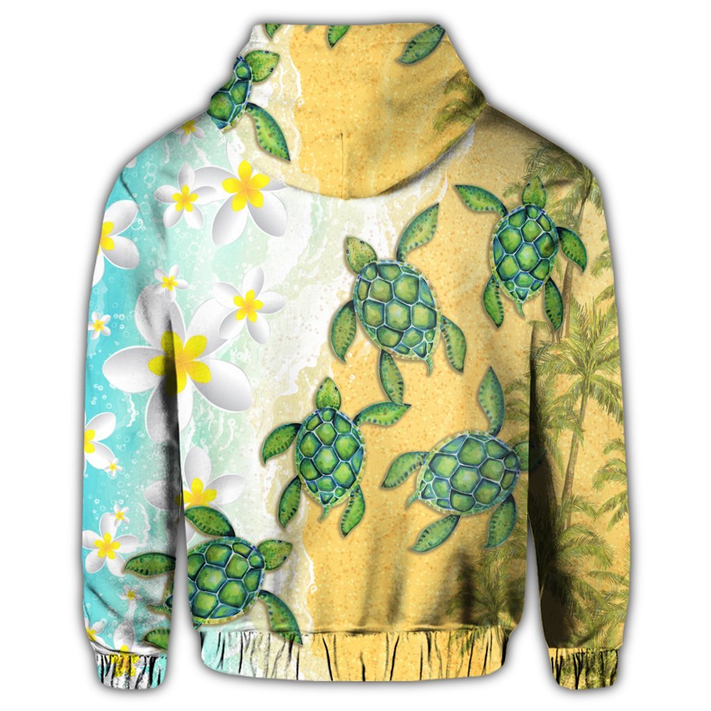 Hawaii Turtle Sea Hibiscus Coconut Tree Zip Hoodie - Polynesian Pride