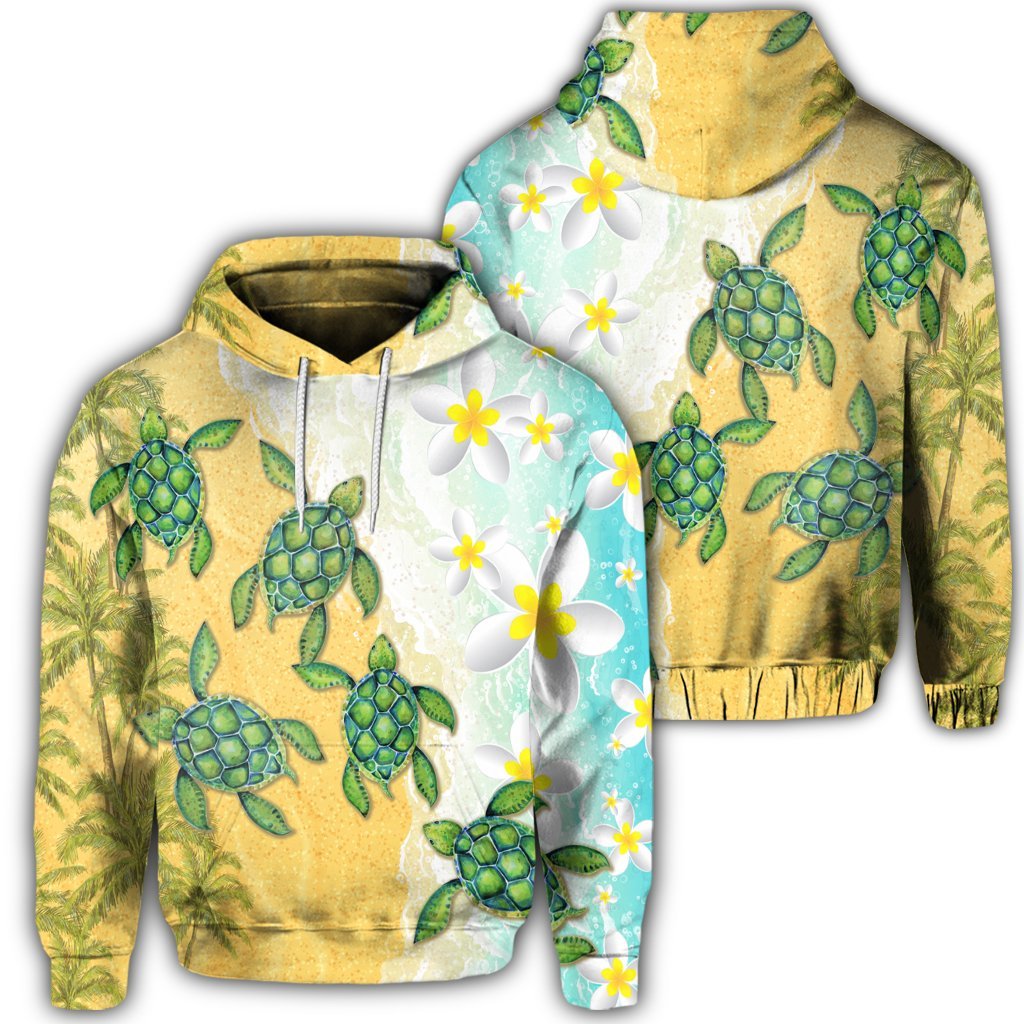 Hawaiian Turtle Sea Hibiscus Coconut Tree Hoodie Unisex Art - Polynesian Pride