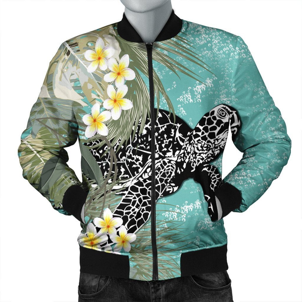 Hawaii Turtle Sea Plumeria Bomber Jacket - AH Black Unisex - Polynesian Pride