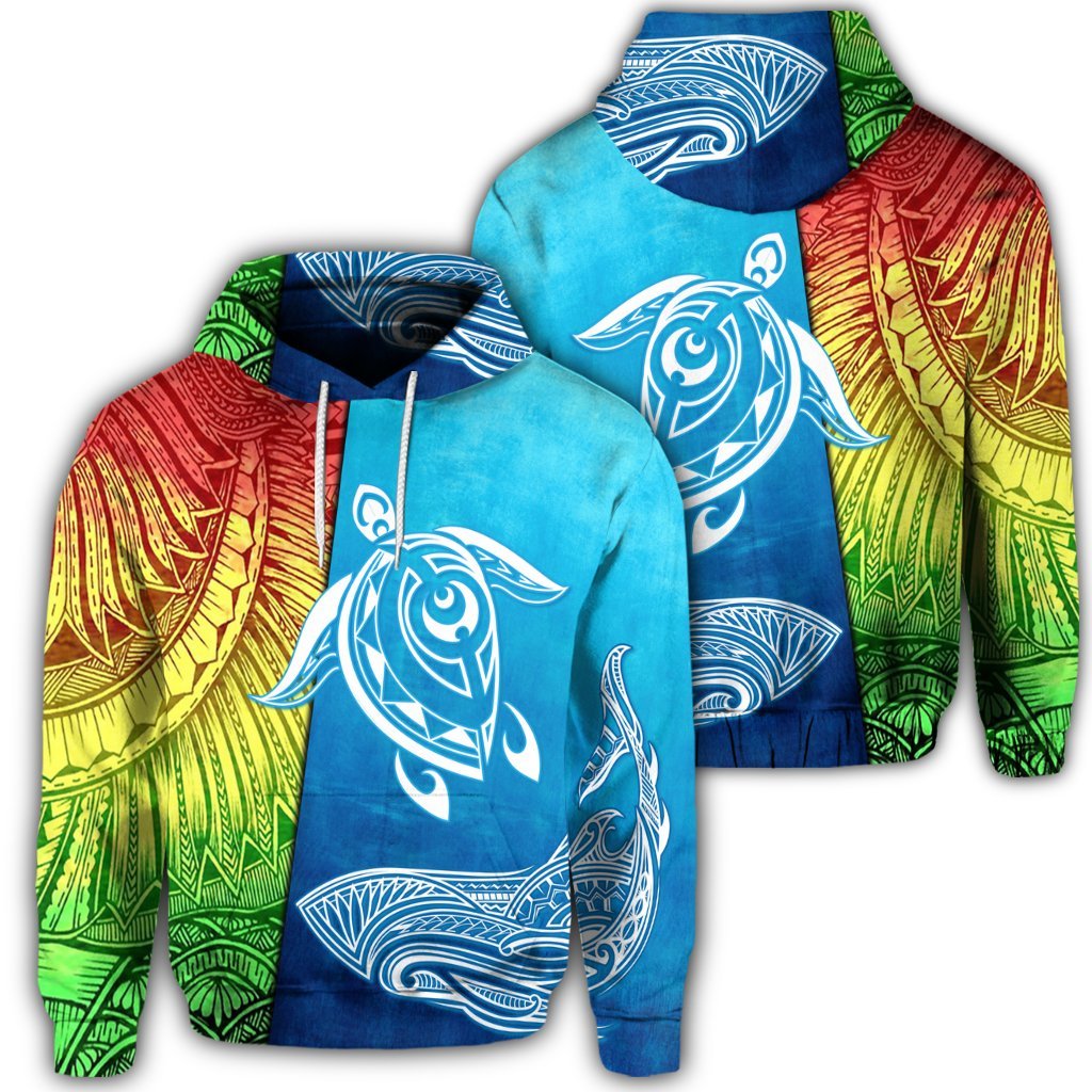 Hawaiian Turtle Shark Polynesian and Sea Hoodie Unisex Art - Polynesian Pride