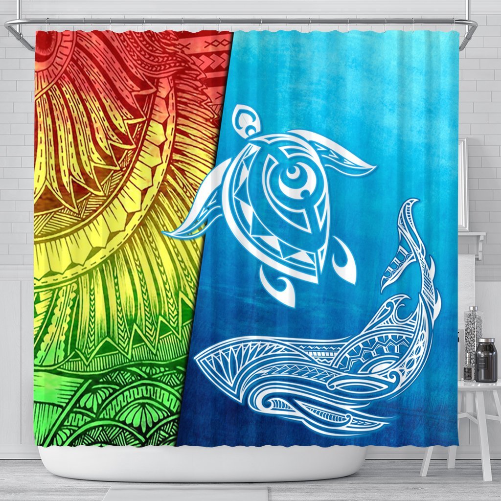 Hawaii Turtle Shark Polynesian And Sea Shower Curtain - AH 177 x 172 (cm) Black - Polynesian Pride