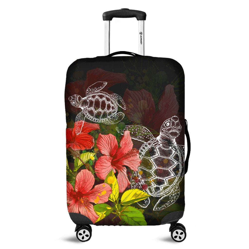 Hawaii Turtle Tree Hibiscus Luggage Covers - AH Black - Polynesian Pride