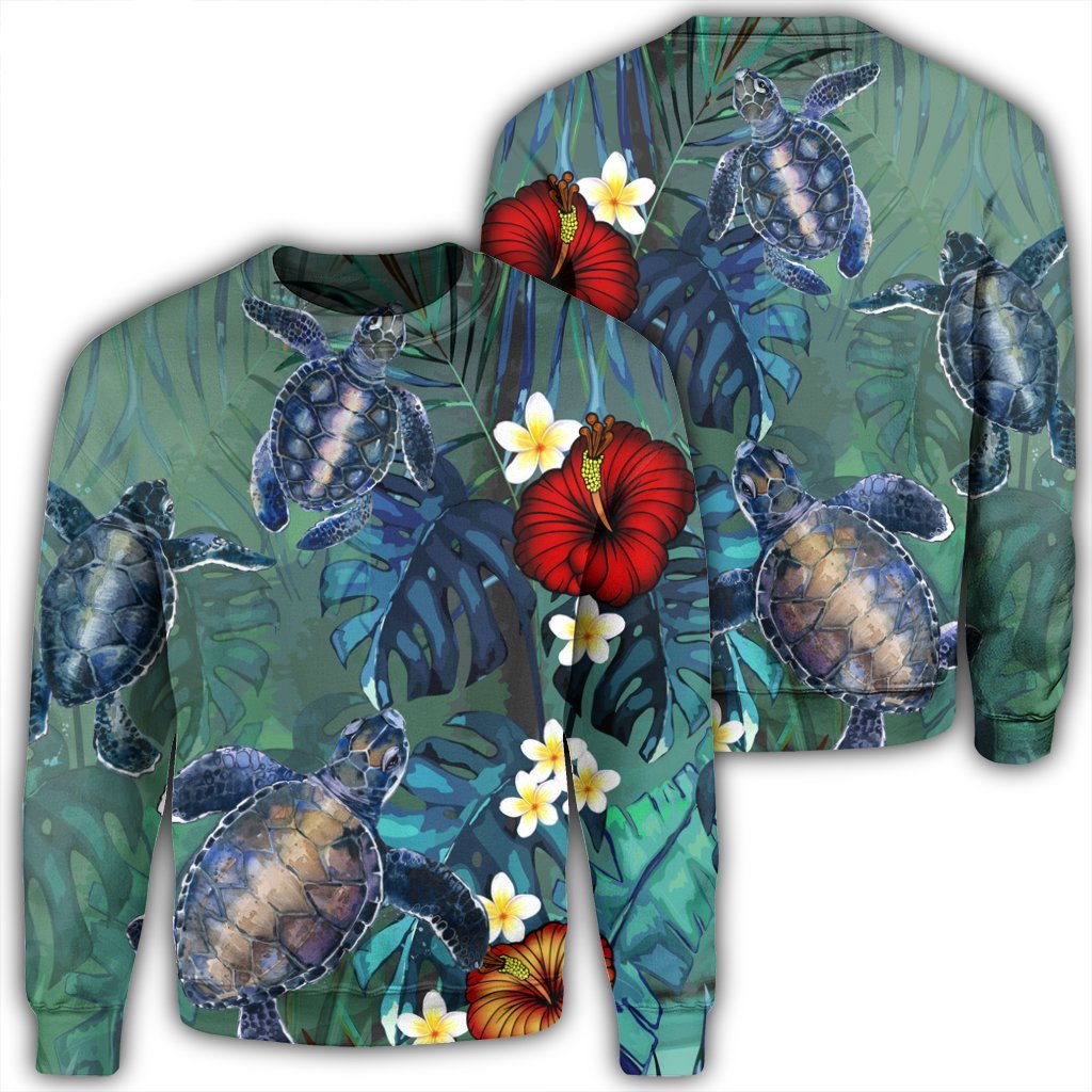 Hawaii Turtle Tropical Art Sweatshirt - Hela Style - AH Unisex Black - Polynesian Pride
