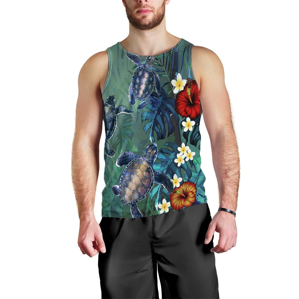 Hawaii Turtle Tropical Art Tank Top - Hela Style - AH Black - Polynesian Pride