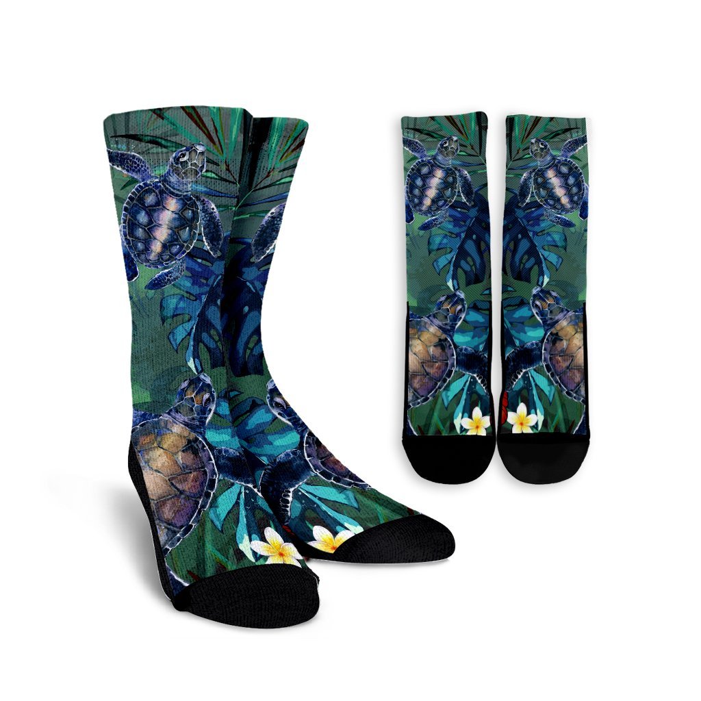 Hawaii Turtle Tropical Art Crew Socks - Hela Style - AH Crew Socks White - Polynesian Pride