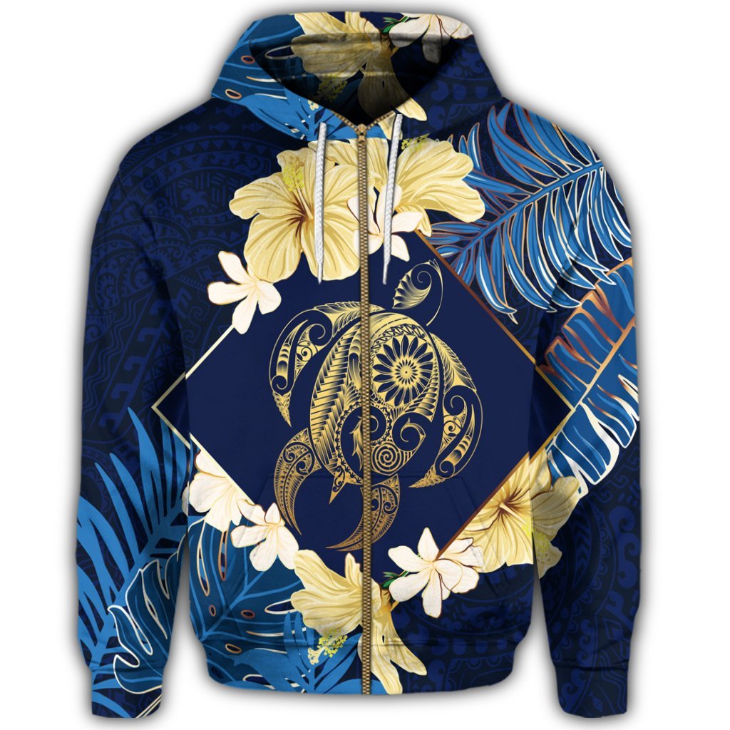 Hawaii Turtle Tropical Zip Hoodie Taha Style - Polynesian Pride