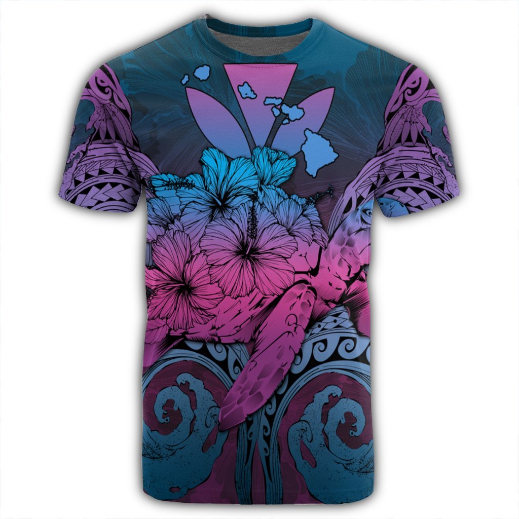 Hawaii Turtle Wave Polynesian T Shirt Hey Style Blue - Polynesian Pride