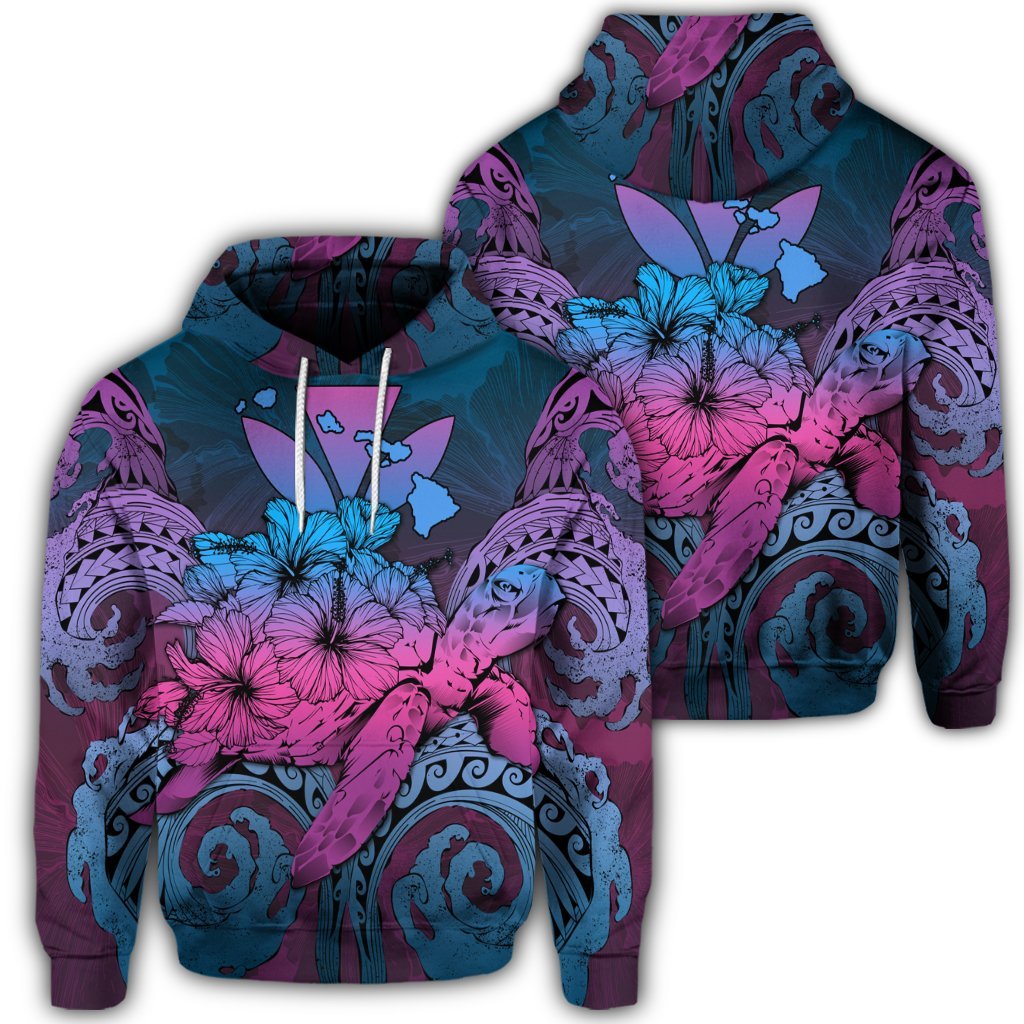 Hawaiian Turtle Wave Polynesian Hoodie Hey Style Blue Unisex Art - Polynesian Pride