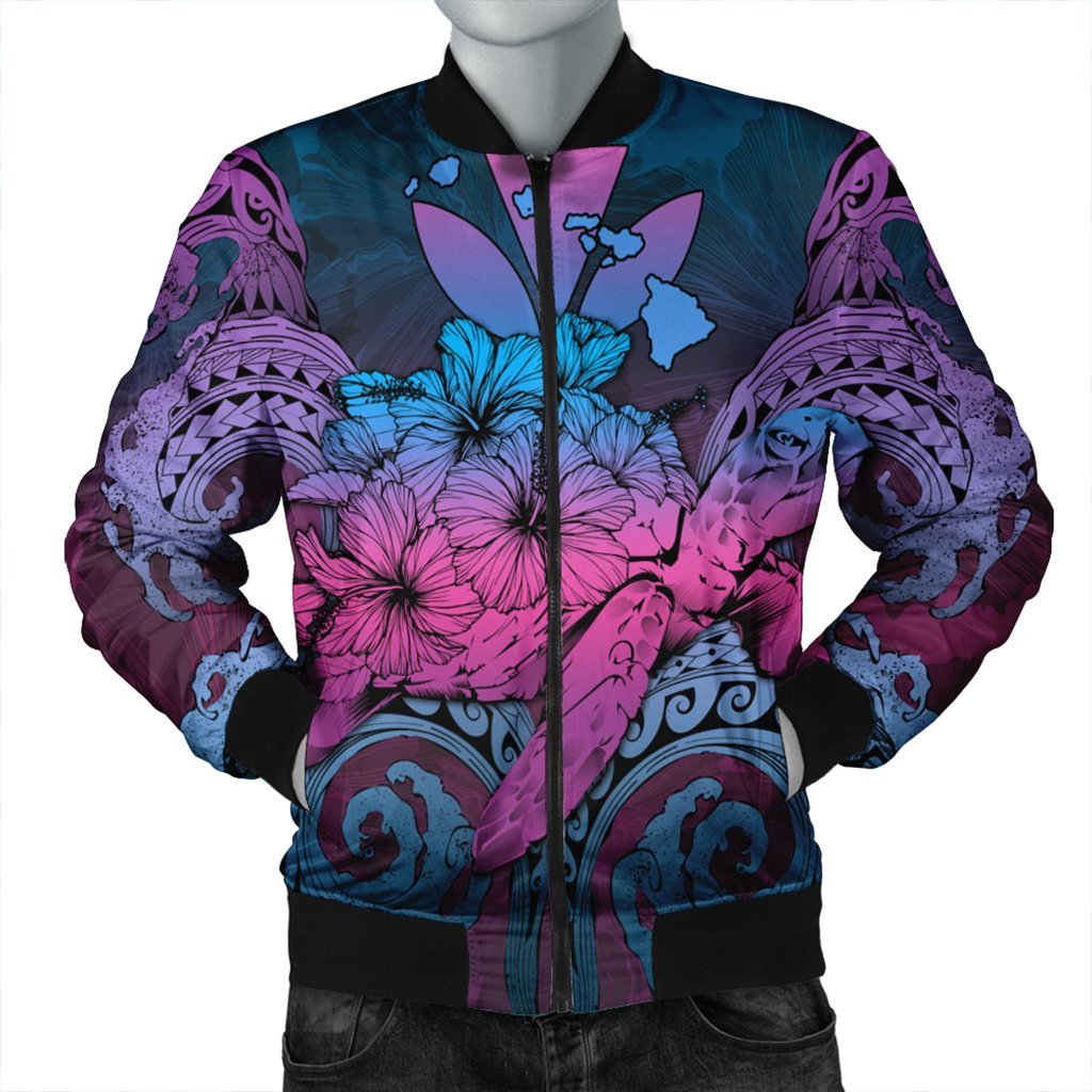 Hawaii Turtle Wave Polynesian Bomber Jacket - Hey Style Blue - AH Black Unisex - Polynesian Pride