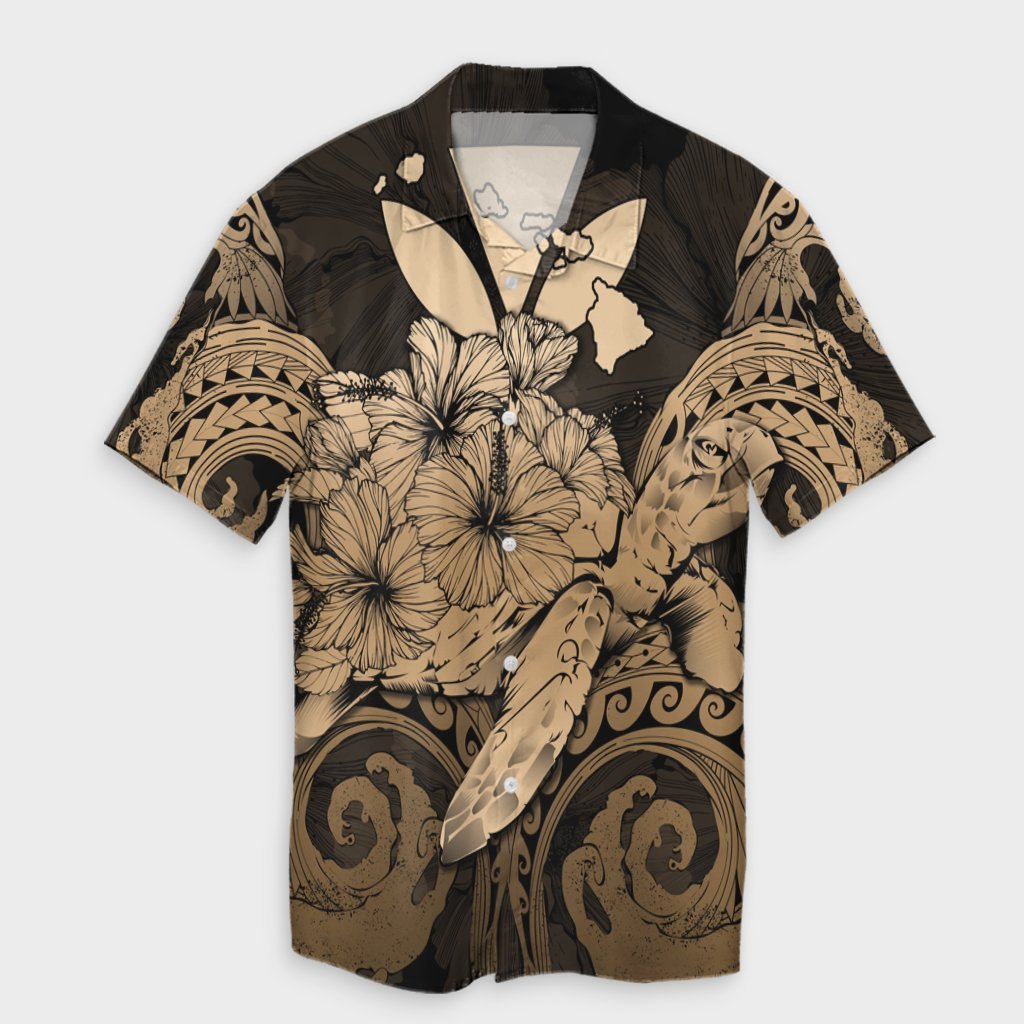 Hawaii Turtle Wave Polynesian Hawaiian Shirt - Hey Style Gold - AH Unisex Black - Polynesian Pride