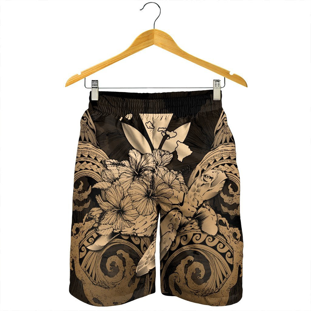 Hawaii Turtle Wave Polynesian Men's Shorts - Hey Style Gold - AH - Polynesian Pride