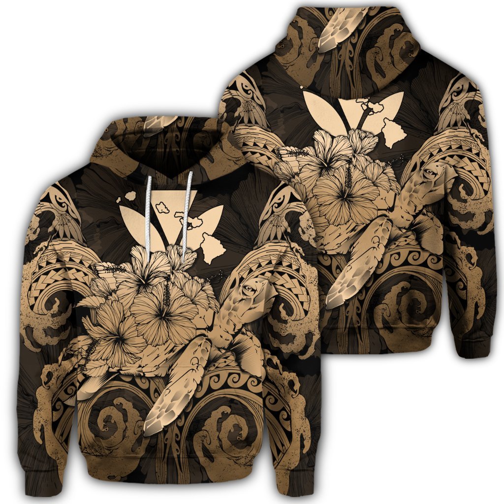 Hawaiian Turtle Wave Polynesian Hoodie Hey Style Gold Unisex Art - Polynesian Pride