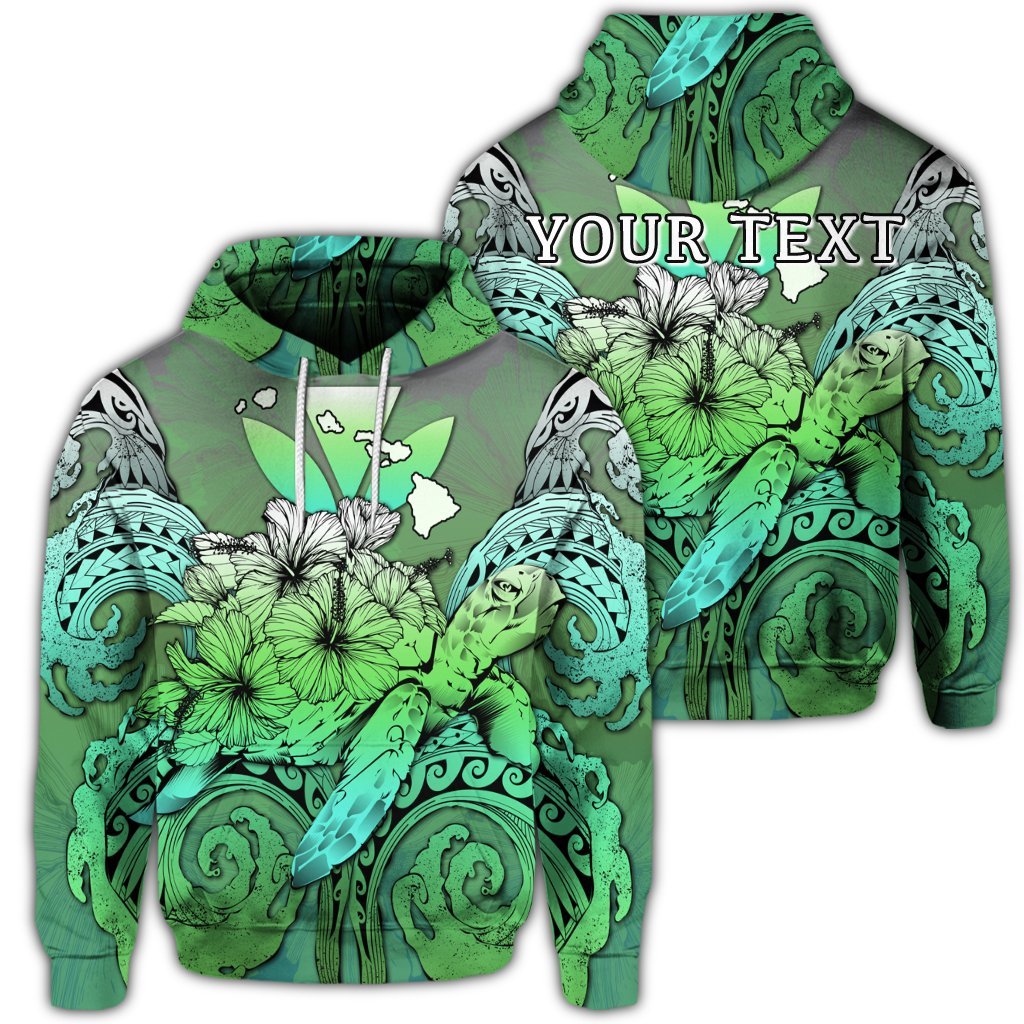 Custom Hawaii Turtle Wave Polynesian Hoodie Hey Style Green Unisex Art - Polynesian Pride