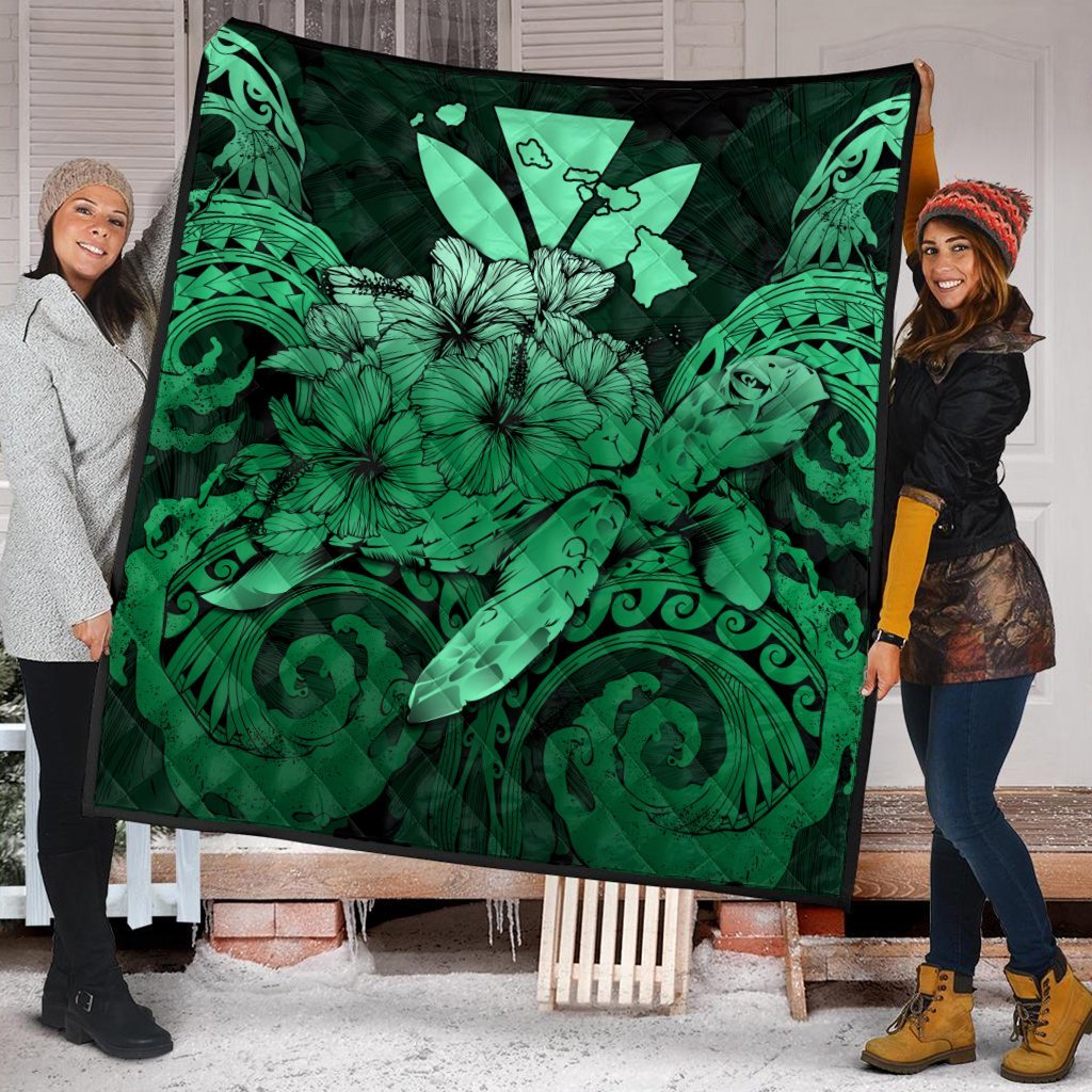 Hawaii Turtle Wave Polynesian Premium Quilts - Hey Style Green Pastel - AH - Polynesian Pride