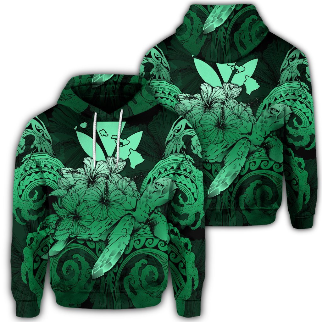 Hawaiian Turtle Wave Polynesian Hoodie Hey Style Green Pastel Unisex Art - Polynesian Pride