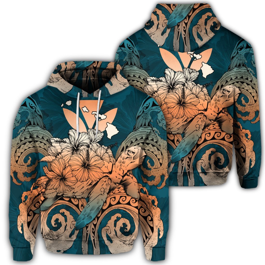 Hawaiian Turtle Wave Polynesian Hoodie Hey Style Orange Unisex Art - Polynesian Pride