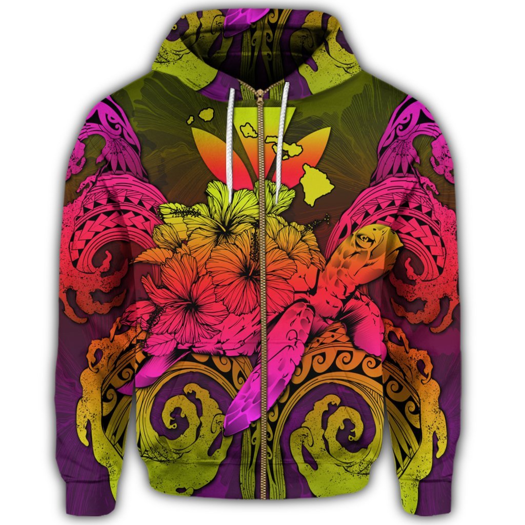 Hawaii Turtle Wave Polynesian Zip Hoodie Hey Style Pinky - Polynesian Pride