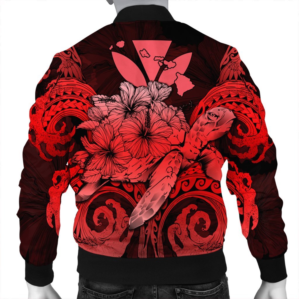 Hawaii Turtle Wave Polynesian Bomber Jacket - Hey Style Red - AH - Polynesian Pride