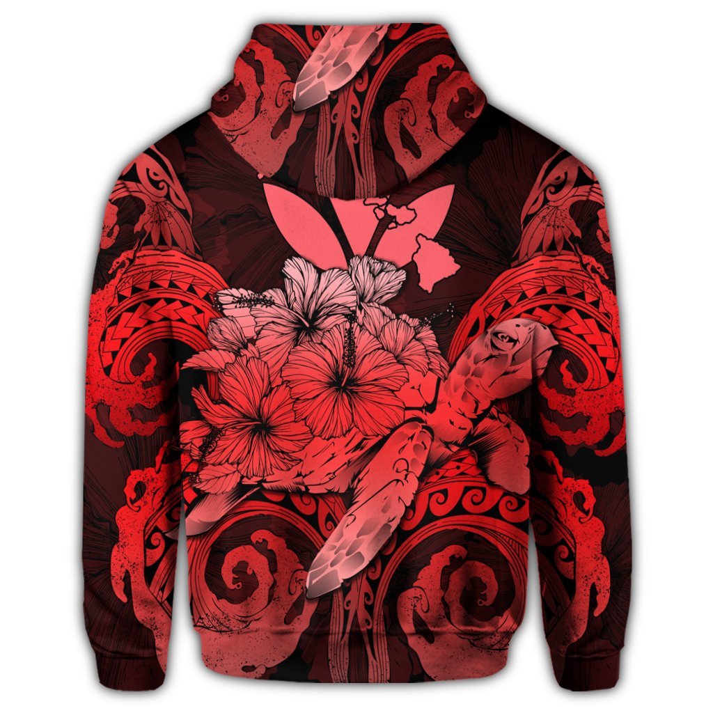 Hawaii Turtle Wave Polynesian Zip Hoodie Hey Style Red - Polynesian Pride