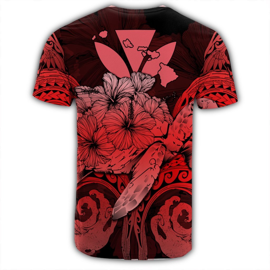 Hawaii Turtle Wave Polynesian T Shirt Hey Style Red - Polynesian Pride