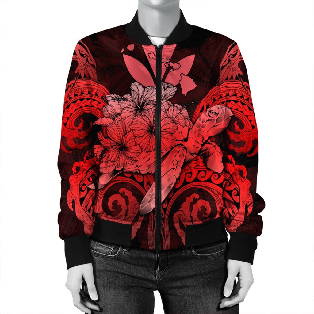 Hawaii Turtle Wave Polynesian Bomber Jacket - Hey Style Red - AH - Polynesian Pride