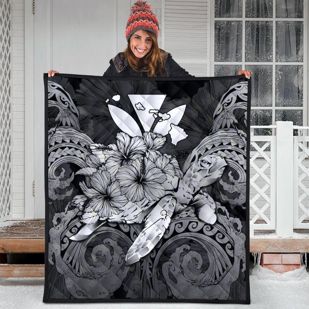 Hawaii Turtle Wave Polynesian Premium Quilts - Hey Style White - AH - Polynesian Pride