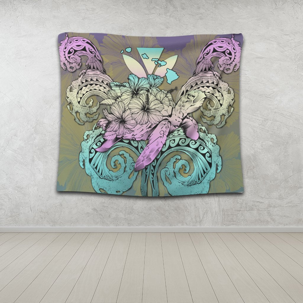 Hawaii Turtle Wave Polynesian Tapestry - Hey Style Yellow - AH - Polynesian Pride