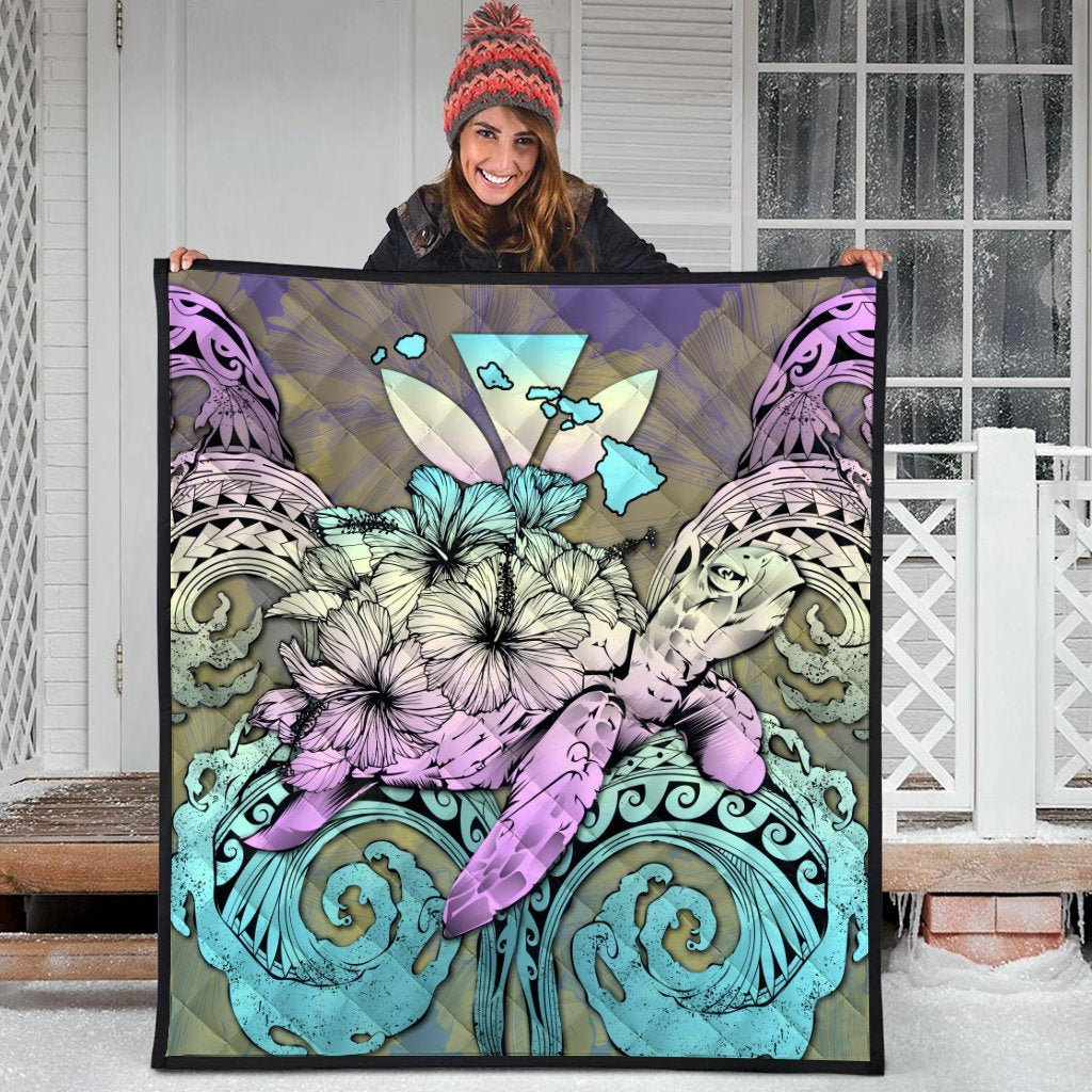 Hawaii Turtle Wave Polynesian Premium Quilts - Hey Style Yellow - AH - Polynesian Pride