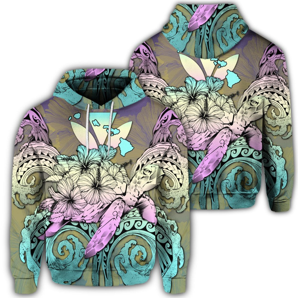 Hawaiian Turtle Wave Polynesian Hoodie Hey Style Yellow Unisex Art - Polynesian Pride