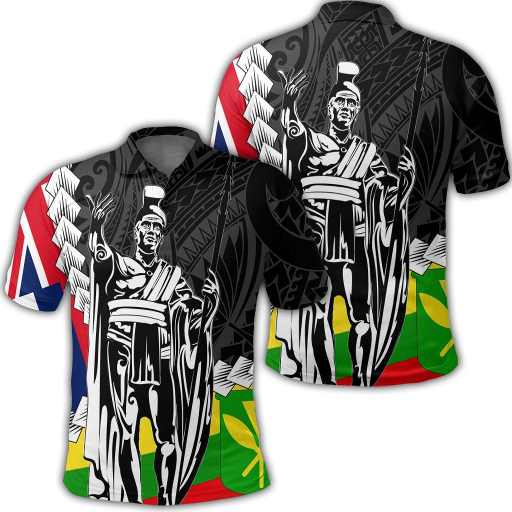 Hawaii Two Flag Kanaka Maoli King Polynesian Polo Shirt Unisex Black - Polynesian Pride