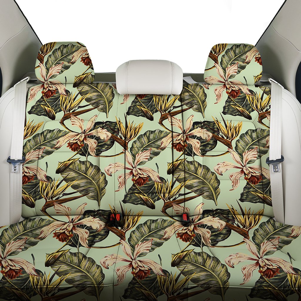 Hawaii Vintage Tropical Jungle Leaves Orchid Bird Back Seat Cover - Polynesian Pride