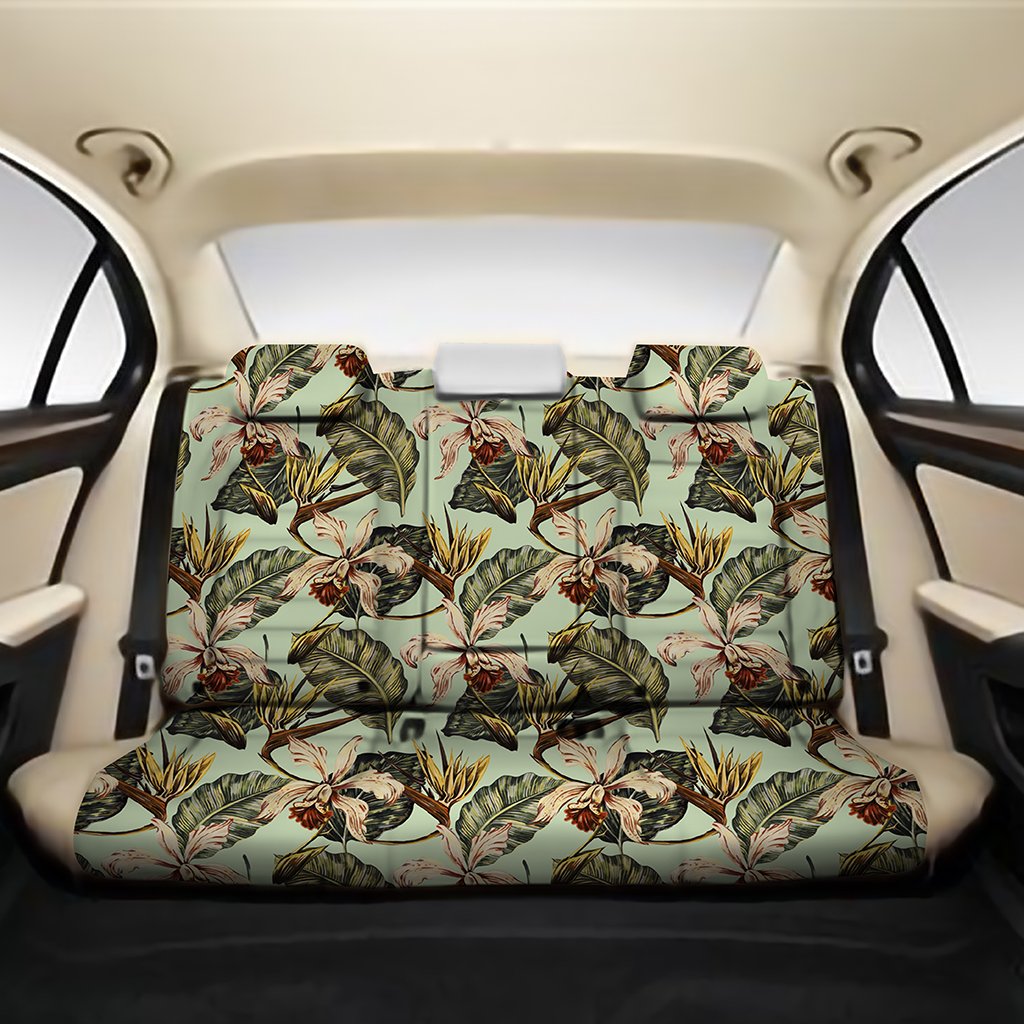 Hawaii Vintage Tropical Jungle Leaves Orchid Bird Back Seat Cover One Size Black Back Car Seat Covers - Polynesian Pride